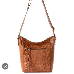 Ashland Floral Embossed Leather Zip Top Crossbody Bag